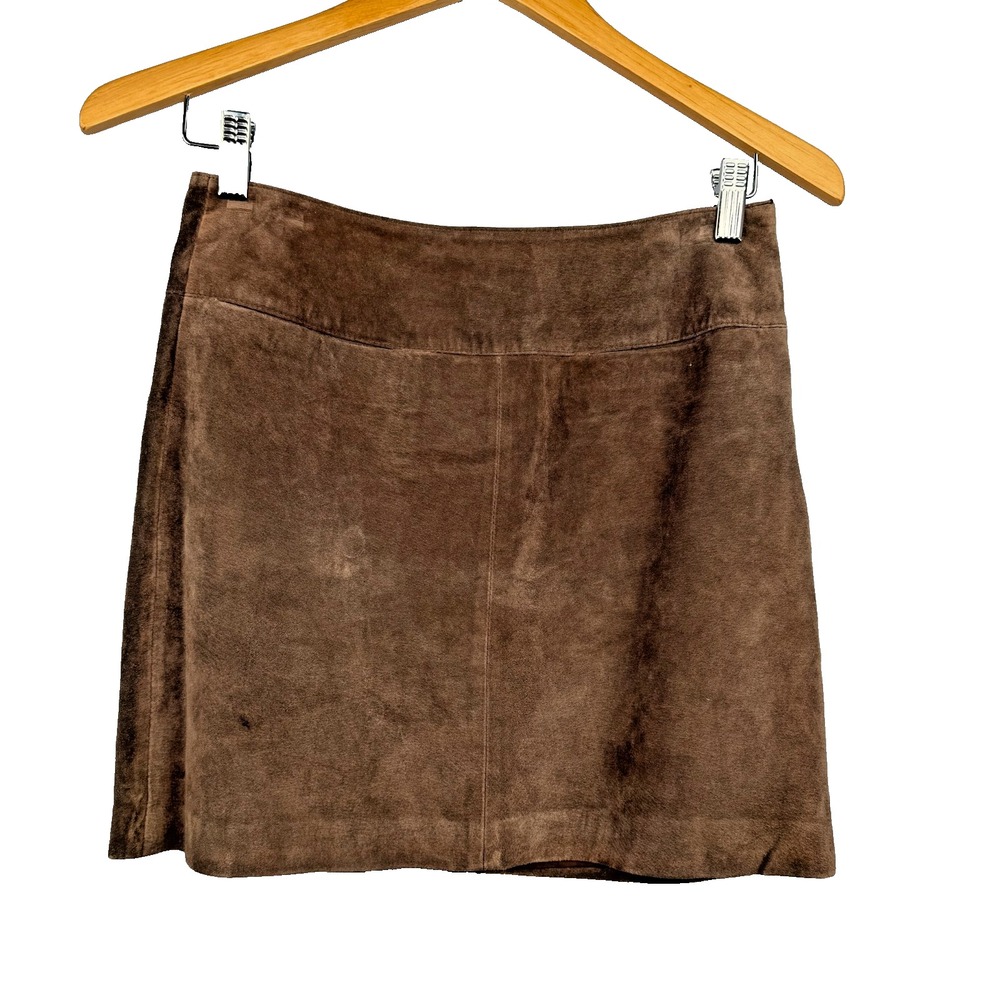 Y2K Mossimo Suede Mini Skirt Size 0 Chocolate‎ Brown A Line Lined - Picture 2 of 5